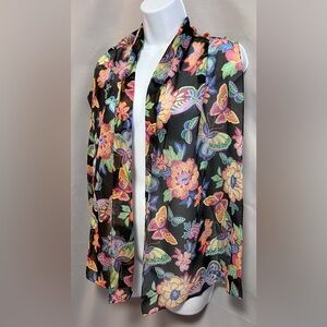 Cejon Scarf Woman's Black butterflies Multicolor rectangular Polyester 60”x13.5”